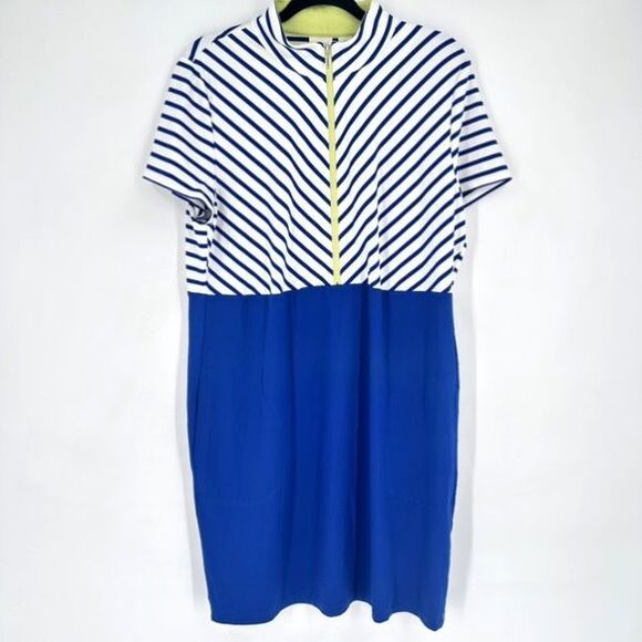 Chico's Zenergy Golf Dress Womens Size 2 US Large White Blue Striped Stretch - Picture 1 of 10